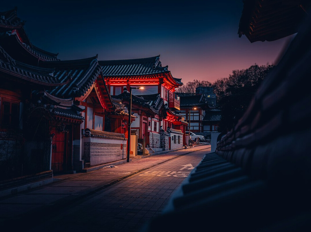 ancient city street at dusk